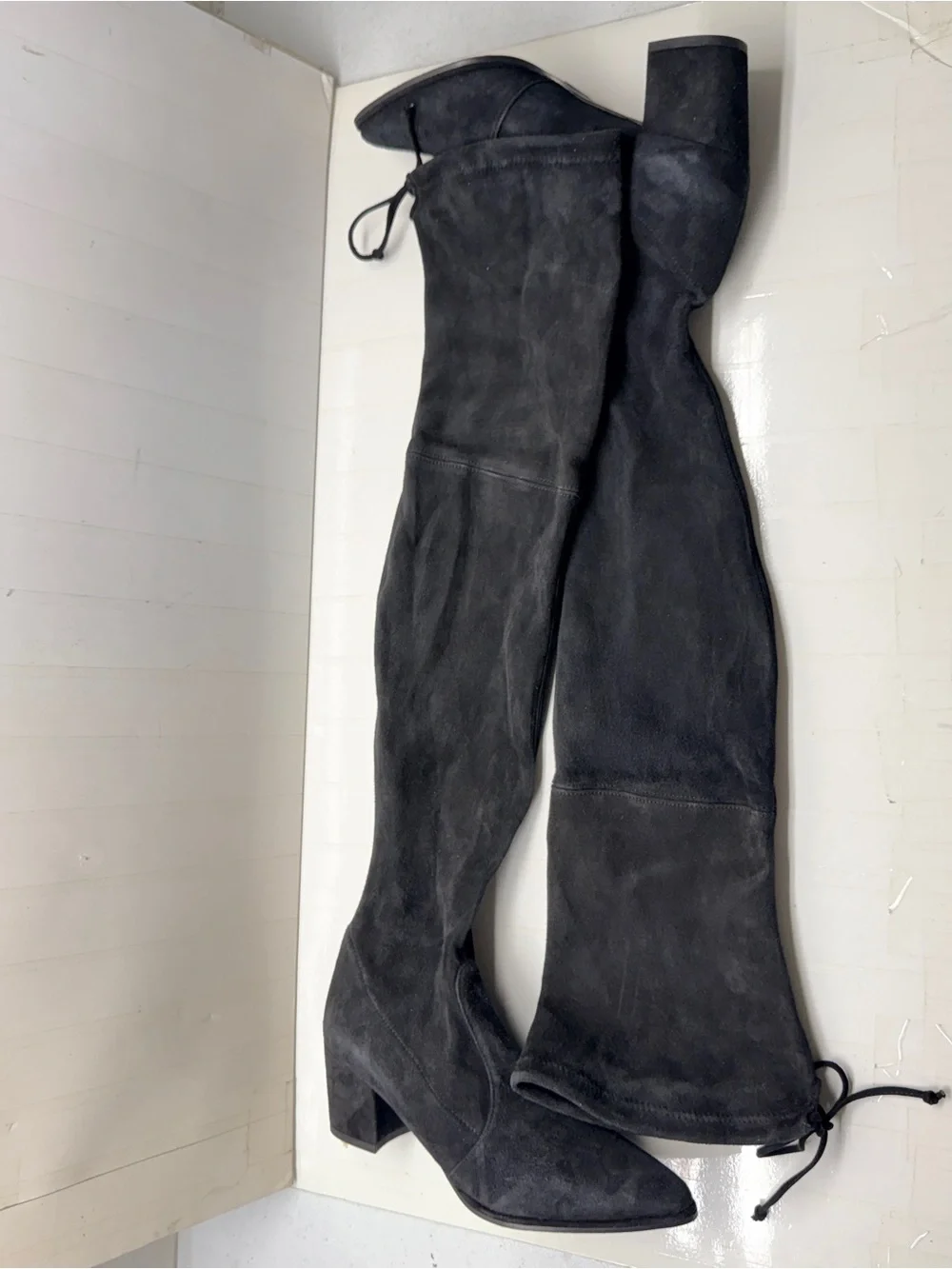 Stuart Weitzman Over The Knee Suede Chunky Heel Boot Black size 6.5 M